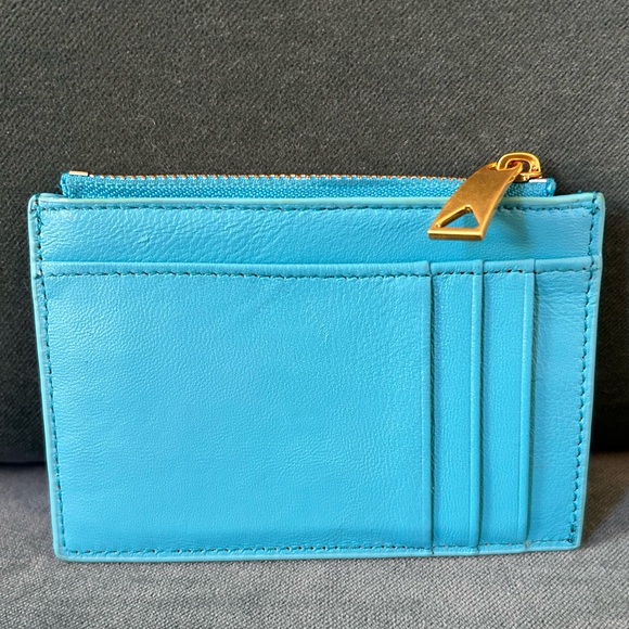 Intreccato Woven Leather Card Case Holder Wallet Turquoise Blue Bottega Style - Picture 2 of 2